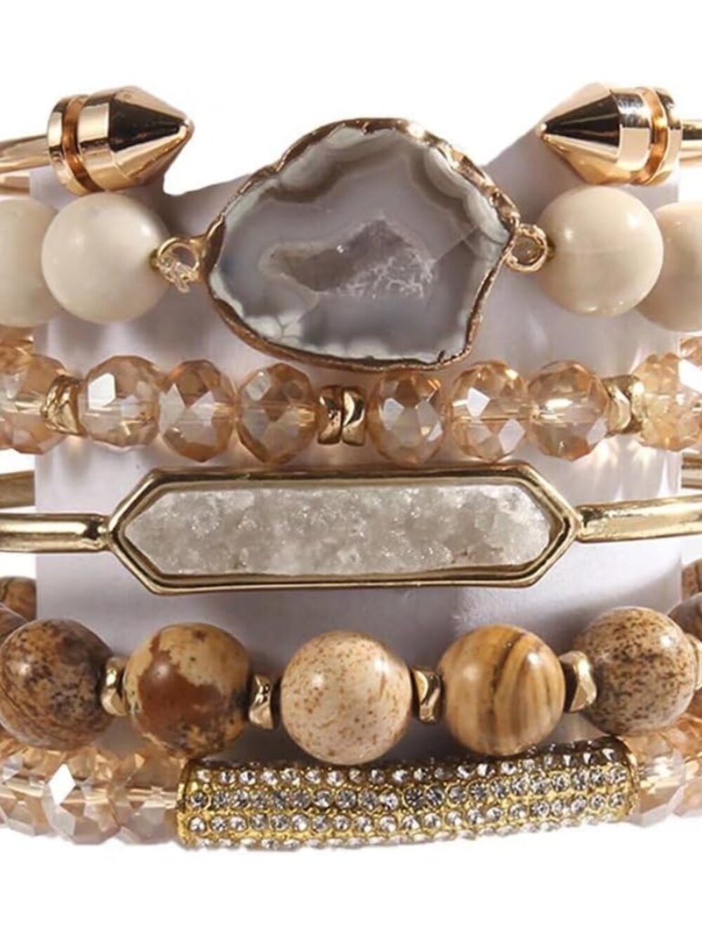 Elegant Customizable Beaded Bracelets Set - 6 Natural Stone Jewelry for Gifting